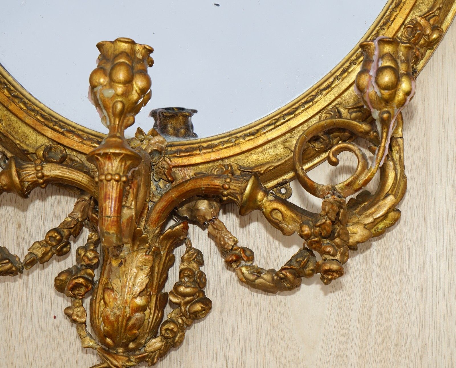 photo buy Original Circa 1800 Gold Gilt Frame Girandole Mirror Carved Cherub Putti Angel