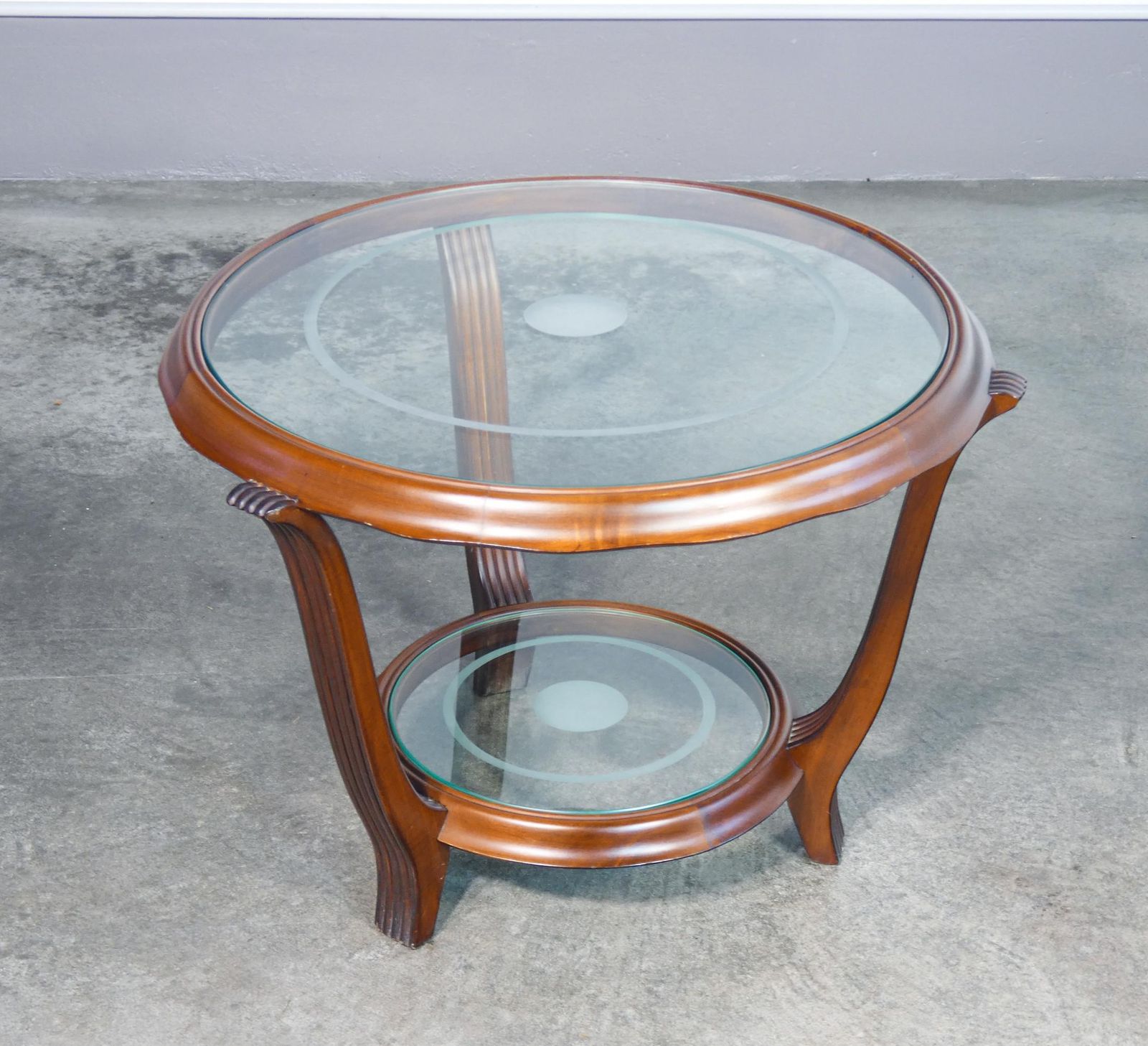 Art Deco Wood Coffee Table With Two Circular Glass Tops. 1930s photo furniture