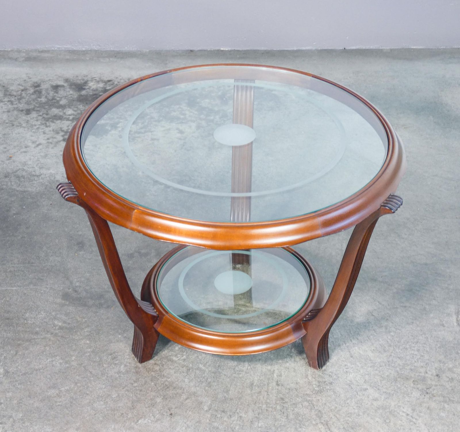 Art Deco Wood Coffee Table With Two Circular Glass Tops. 1930s photo vinterior