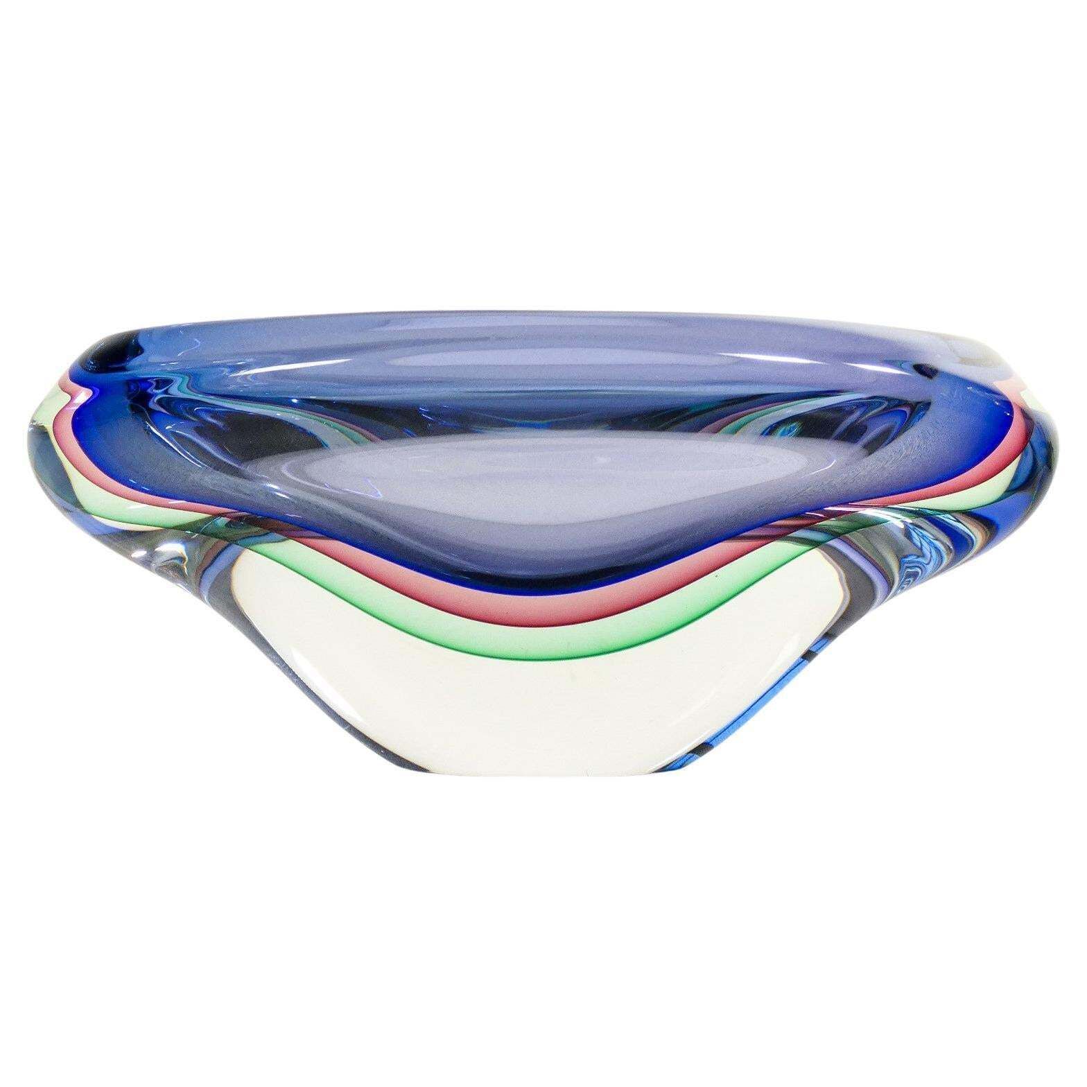 Murano Polychrome Blown Glass Vase, Submerged Series By Franco Schiavon.