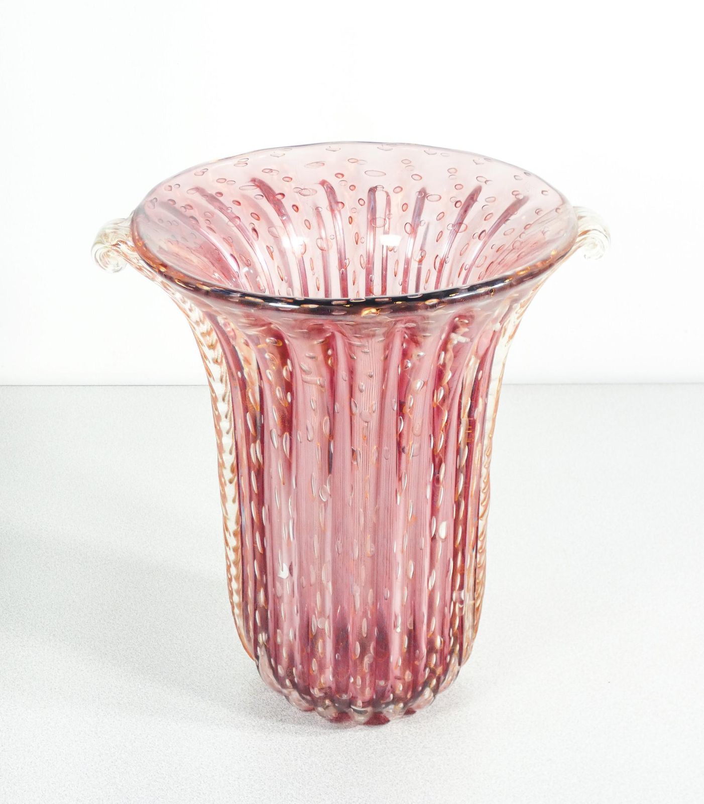 Toso Murano Design Vase, Pink Bulb Blown Glass, Corded photo for sale