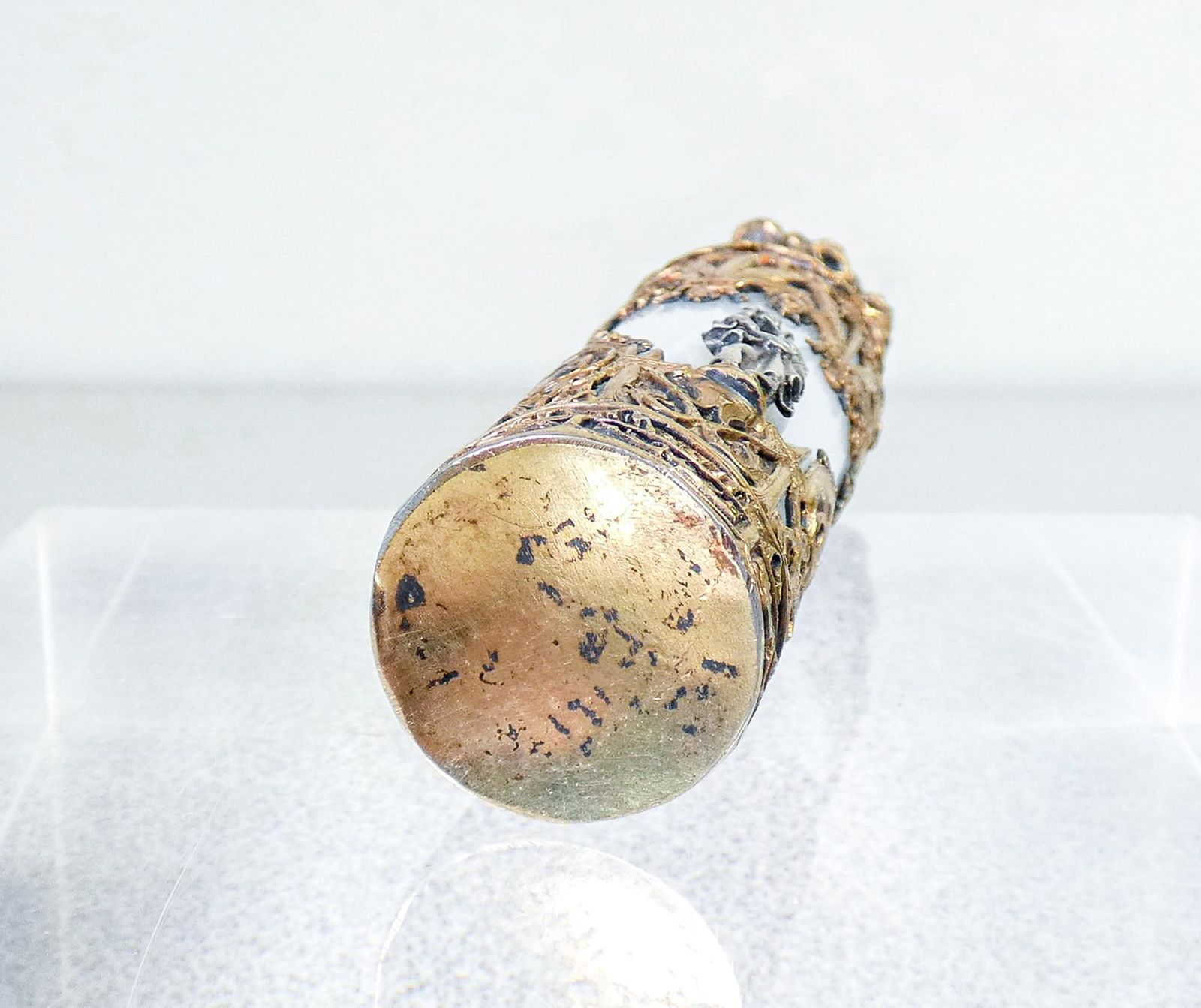 Home Decor Perfume Holder Vial In Neo Gothic Style, Vermeil Silver, Opaline Glass, 19th C photo