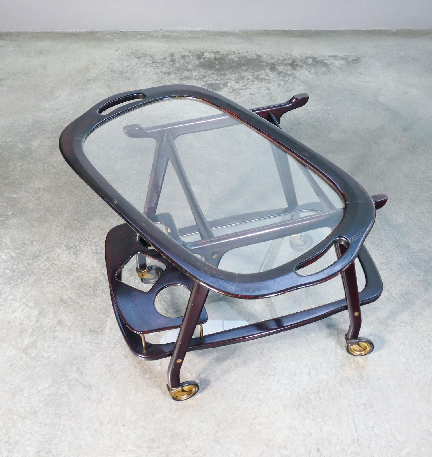 photo for sale Cesare Lacca Design Food Cart, Lacquered Wood With Tray. 1950s