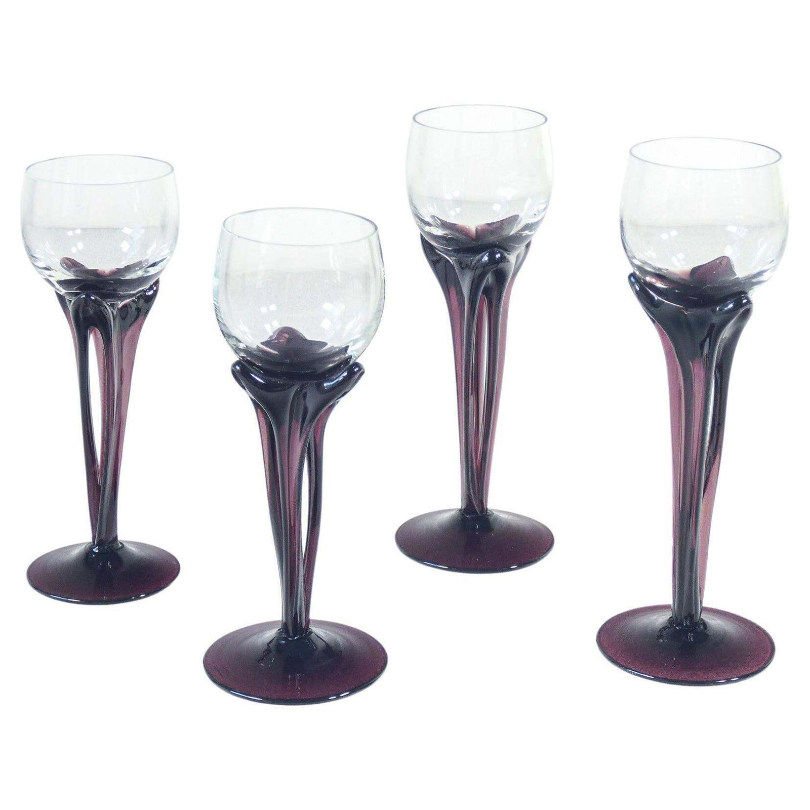 Set Of Four Goblets, Or Candle Holders, In Blown Glass By Alicja Macocha