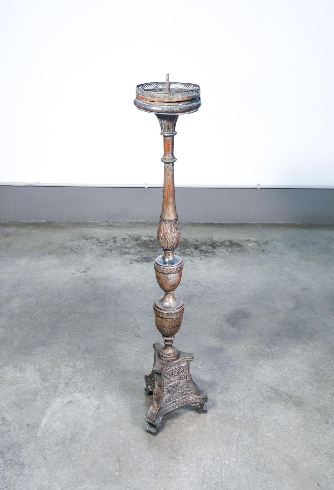 Candlestick In Silvered Copper, Embossed Decoration, Italy, 18th Century photo furniture