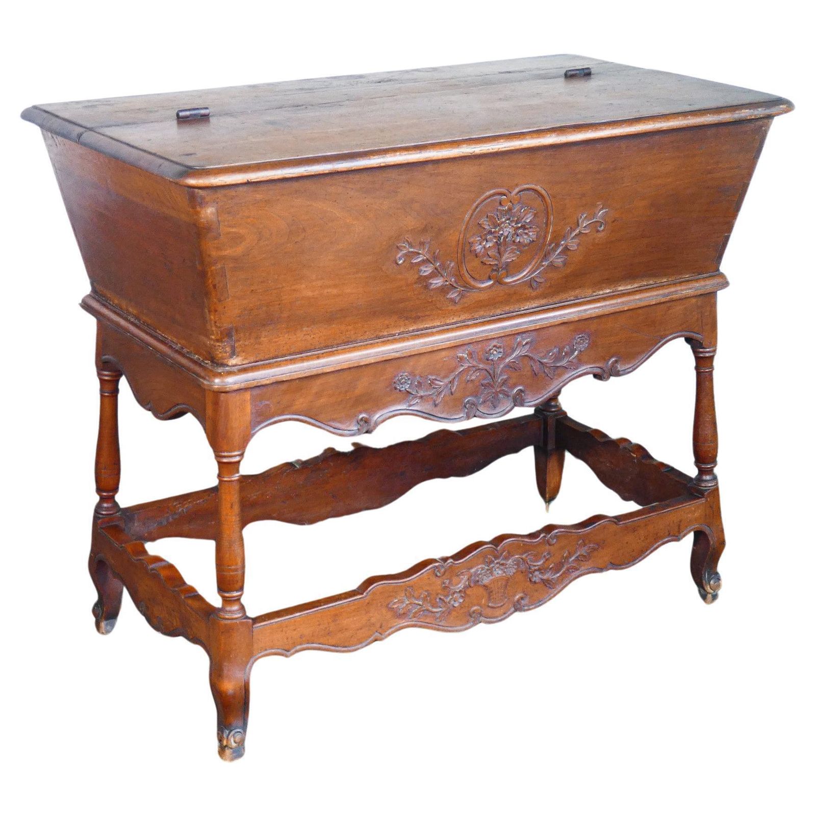 Vintage Solid Walnut Wood Sideboard Decorated In Bas Relief. Early 19th Century