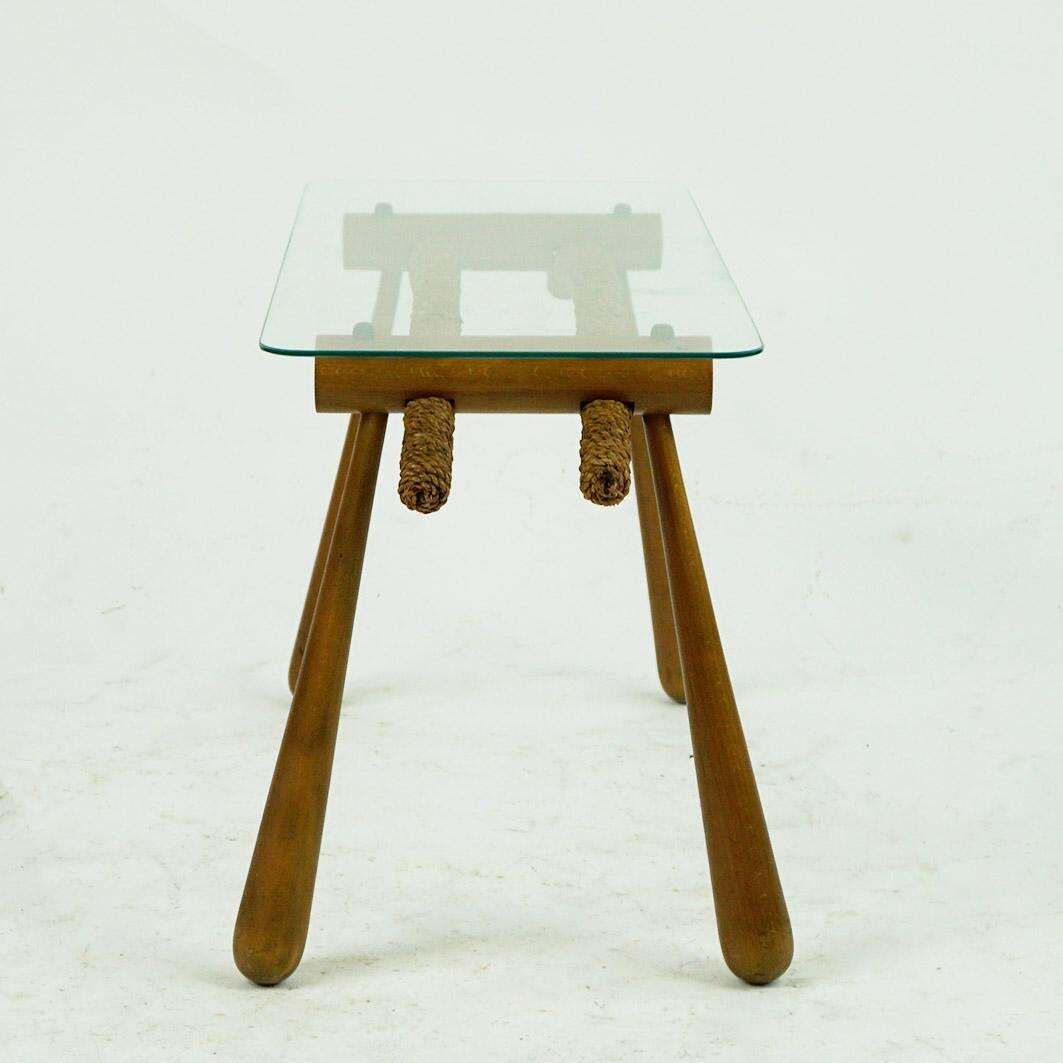 Austrian Midcentury Beechwood Side Table With Cord And Glass Top By Max Kment photo buy