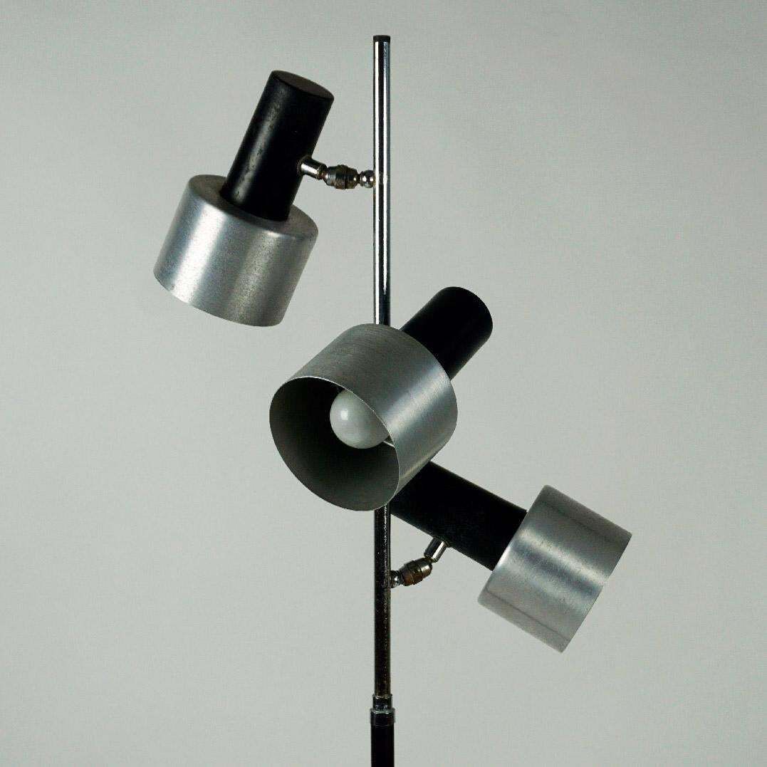 photo for sale Italian Space Age Aluminum And Black Lacquered Metall Spot Floor Lamp