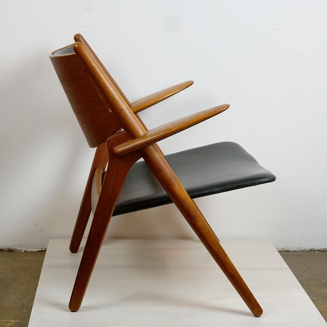 Scandinavian Teak And Black Leather Ch28 Chair By Hans Wegner For Carl Hansen photo 4517.0