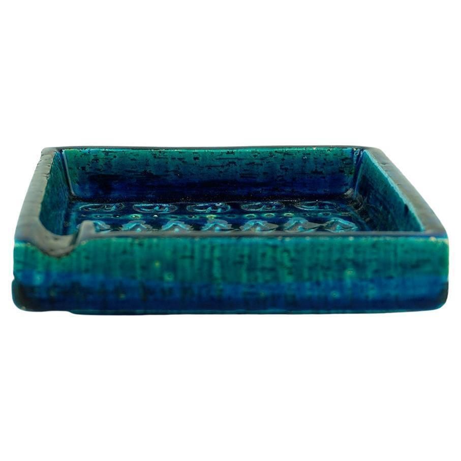 Italian Midcentury Square Rimini Blu Ceramic Ashtray By Aldo Londi For Bitossi