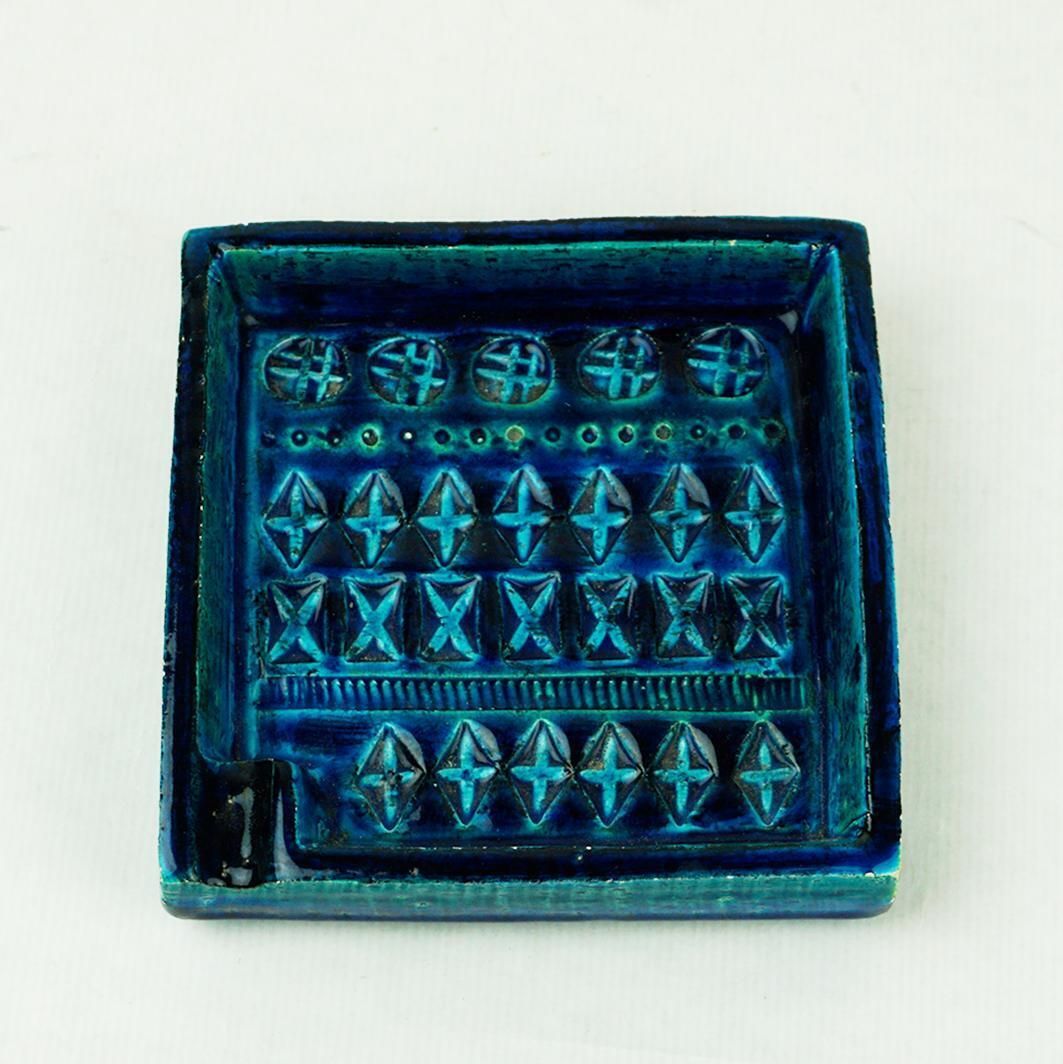 Italian Midcentury Square Rimini Blu Ceramic Ashtray By Aldo Londi For Bitossi photo furniture