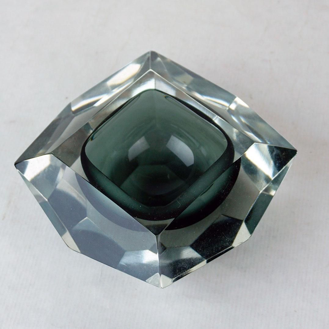 Grey Italian Facetted Murano Glass Bowl By Flavio Poli For Seguso photo 358.0