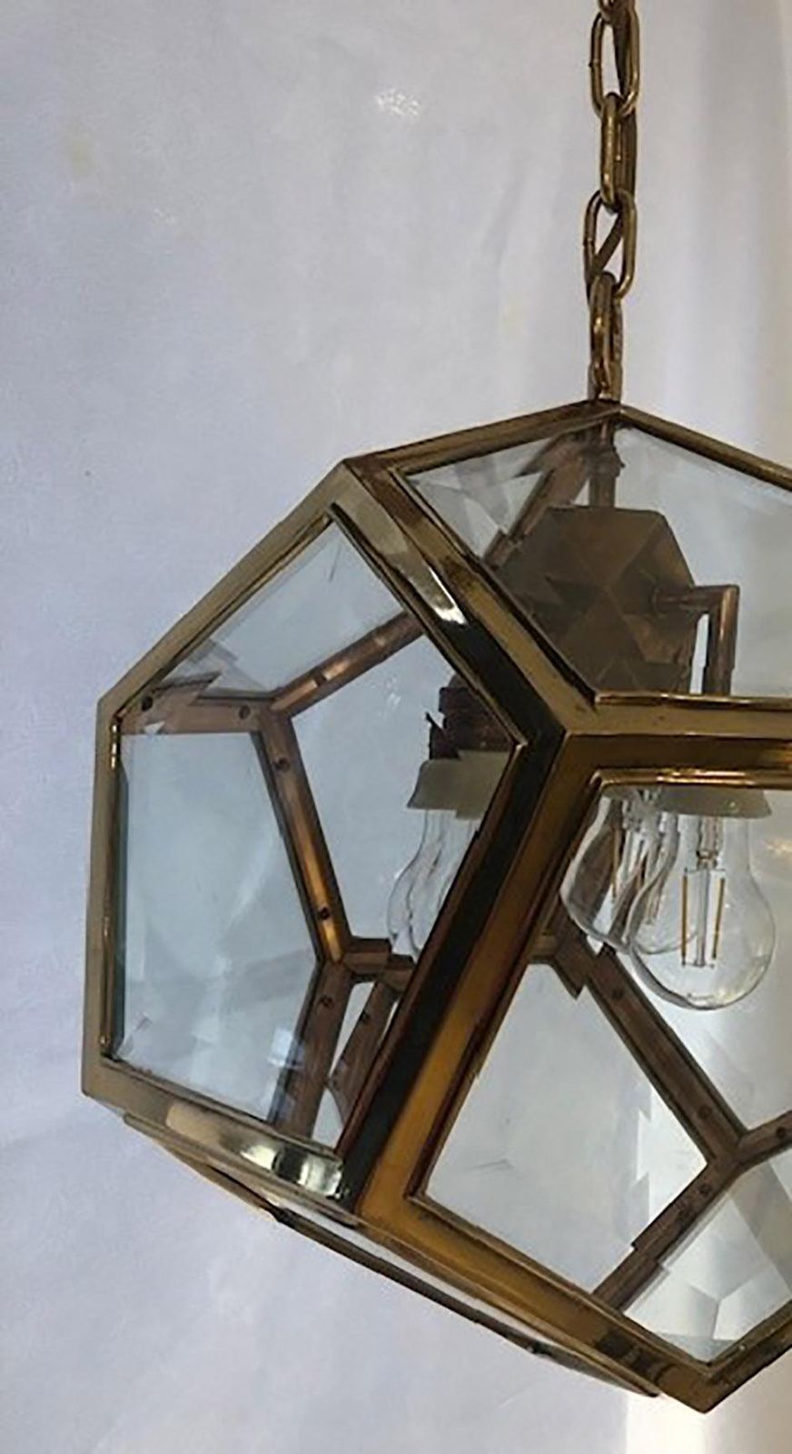 Austrian Art Nouveau Brass And Glass Dodekaeder Lamp By Adolf Loos photo for sale