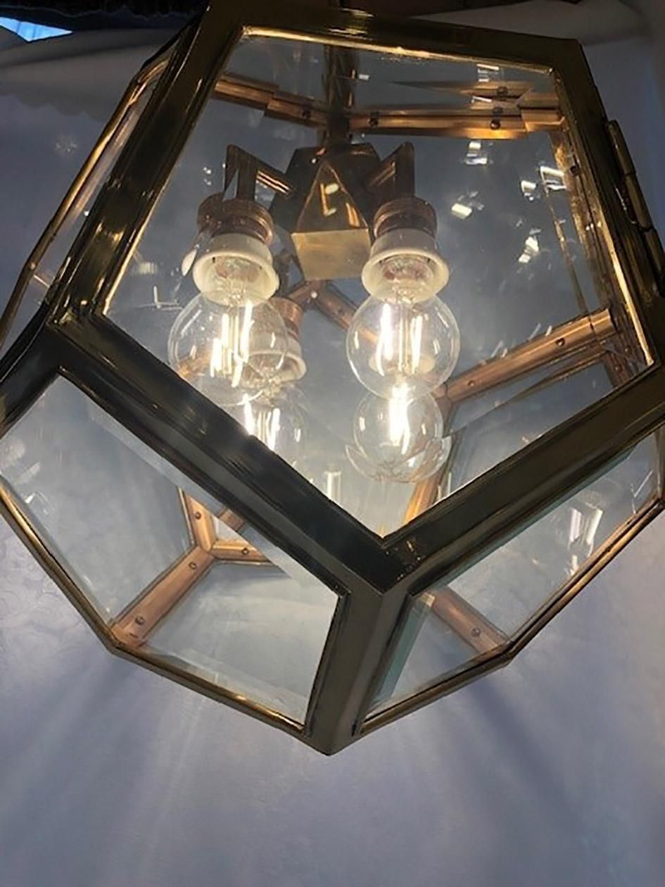 photo for sale Austrian Art Nouveau Brass And Glass Dodekaeder Lamp By Adolf Loos