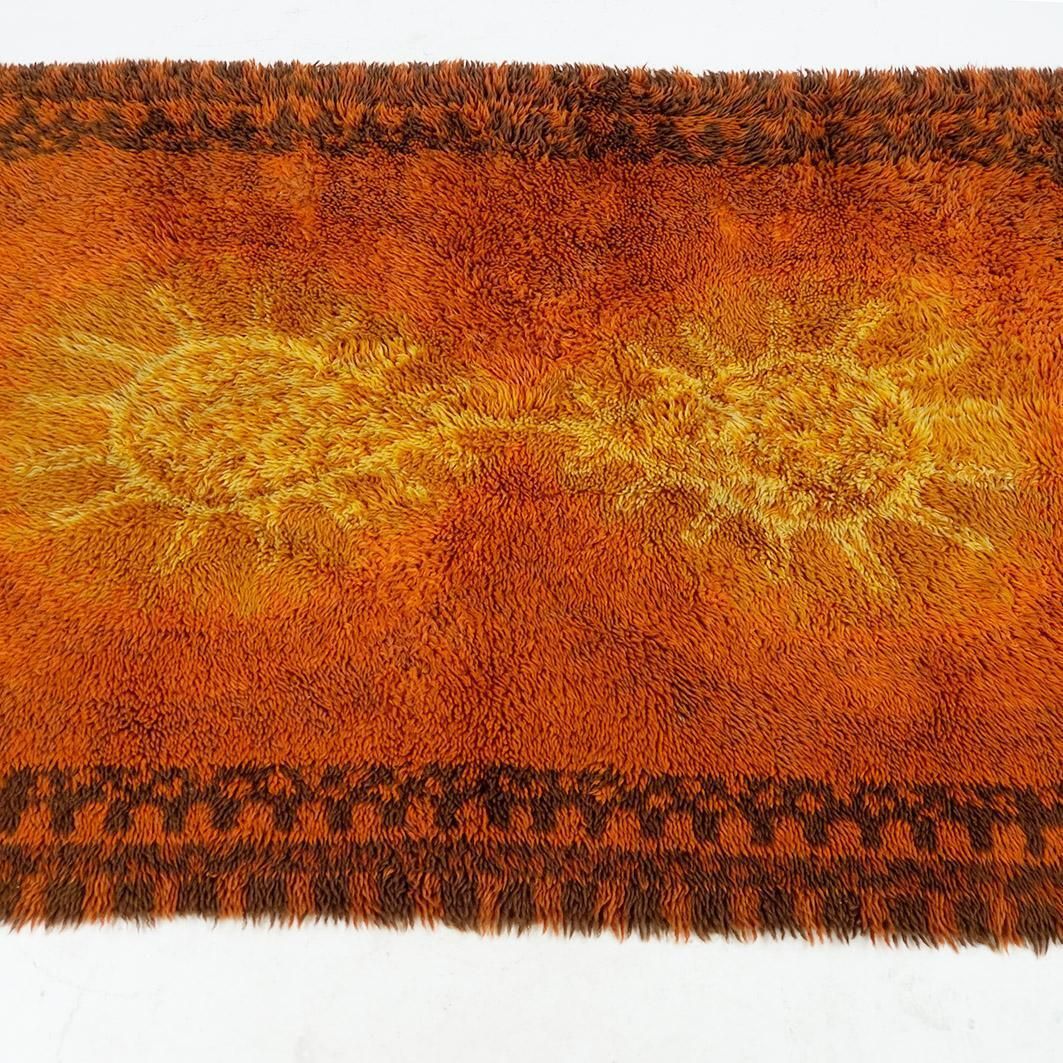 Scandinavian Modern Danish Orange And Yellow Wool Rya Rug photo Textiles