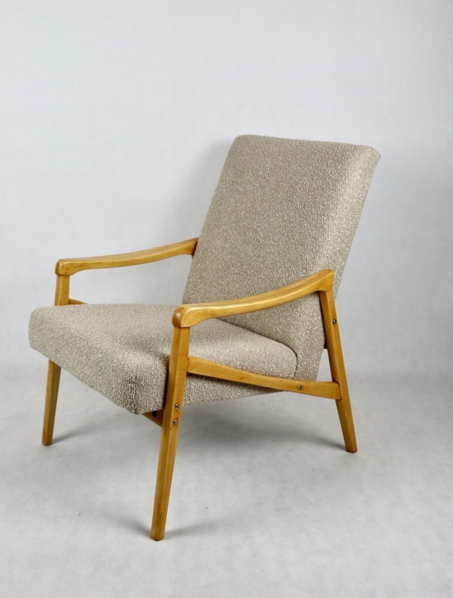 Armchair Czech Design Jiri Jiroutek Art Deco Vintage Loft 70s Beige Boucle photo vintage