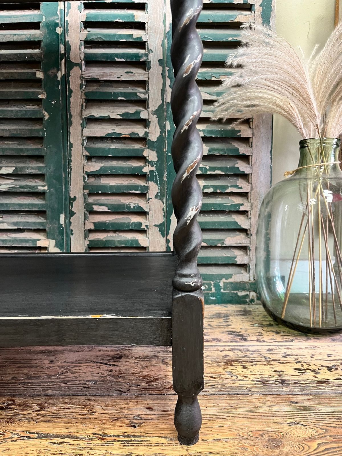 Hand Painted Distressed Black Hall Table photo for sale
