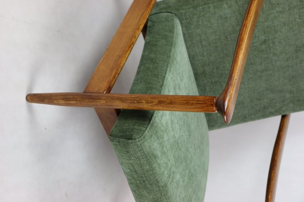 Gfm 142 Armchair, Designed By Edmund Homa From The 70s, Olive Green   Brown Wood   2 Pieces Available photo furniture
