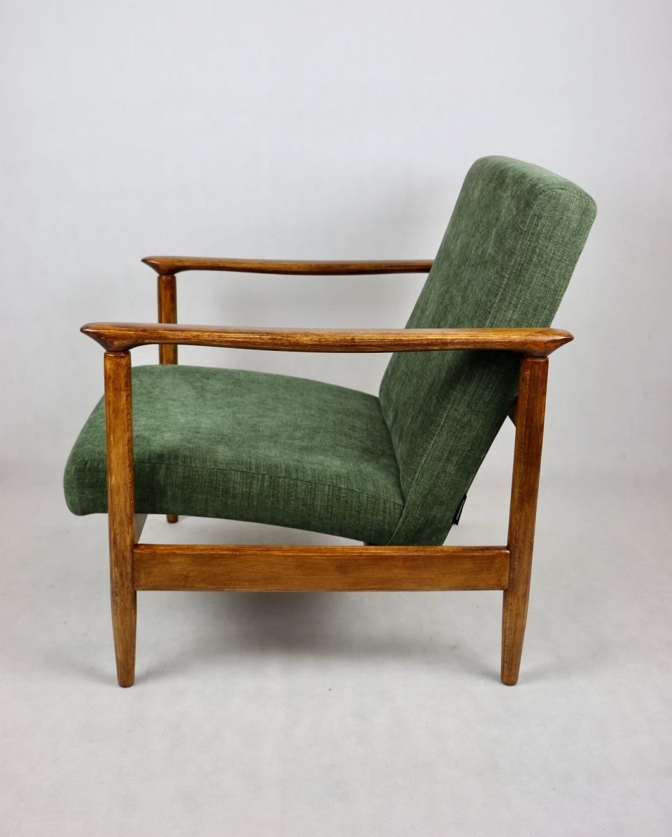 Gfm 142 Armchair, Designed By Edmund Homa From The 70s, Olive Green   Brown Wood   2 Pieces Available photo buy