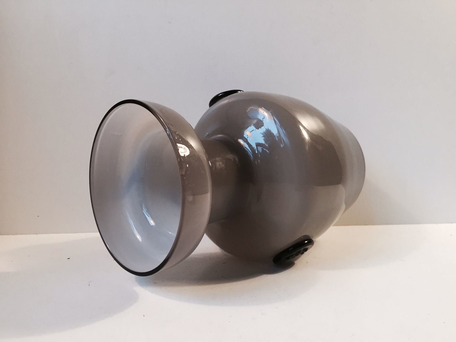 Italian Modernist Grey Cased Opaline Glass Vase From Empoli, 1970s photo furniture