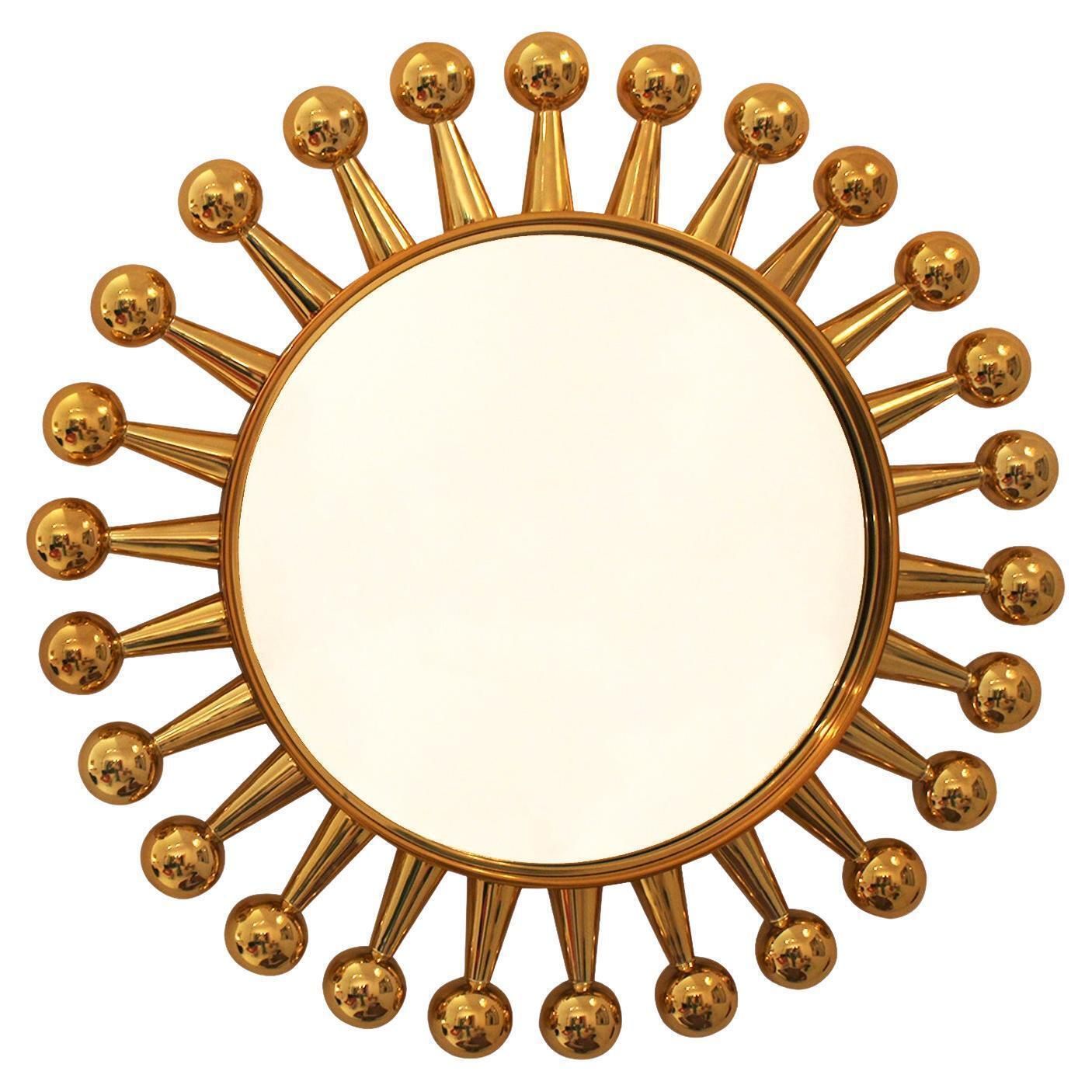 Contemporary Small Round Jack Mirror Made Of Brass By Jonathan Adler