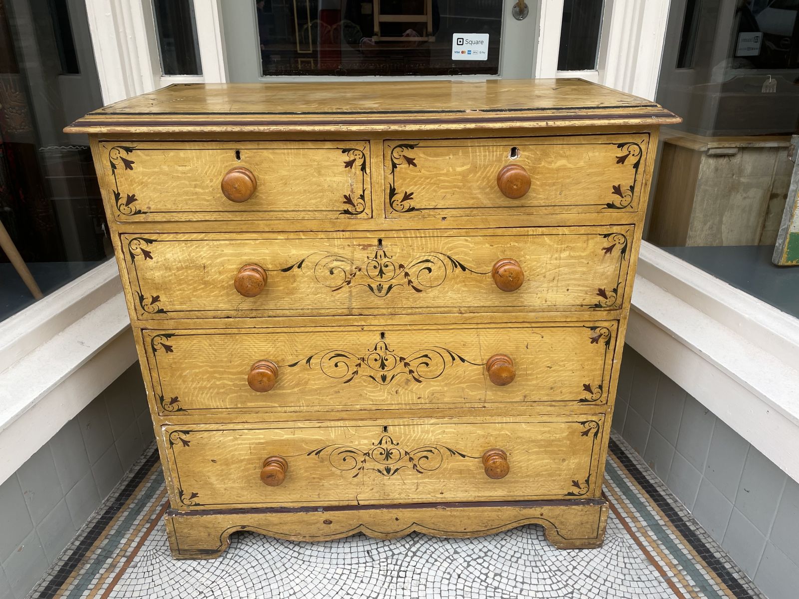 Victorian Pine Faux Wood Painted Chest Of Drawers photo furniture