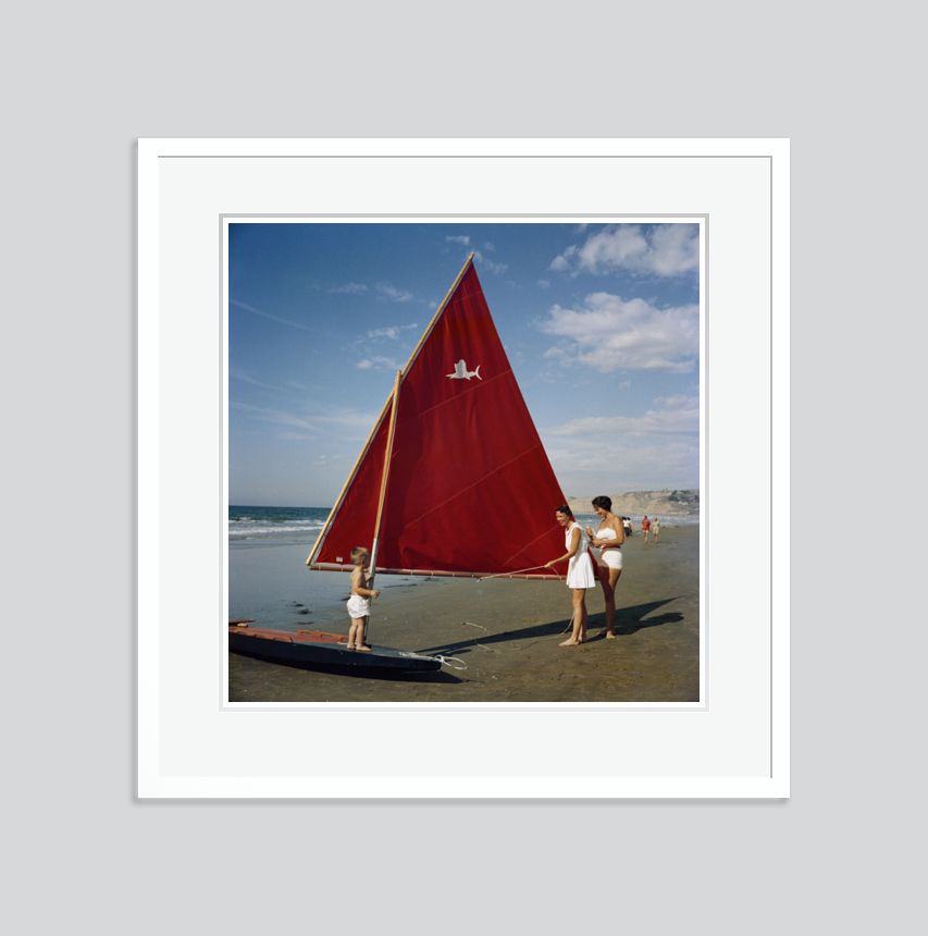 Slim Aarons 'Sailboat In San Diego' Framed White photo furniture