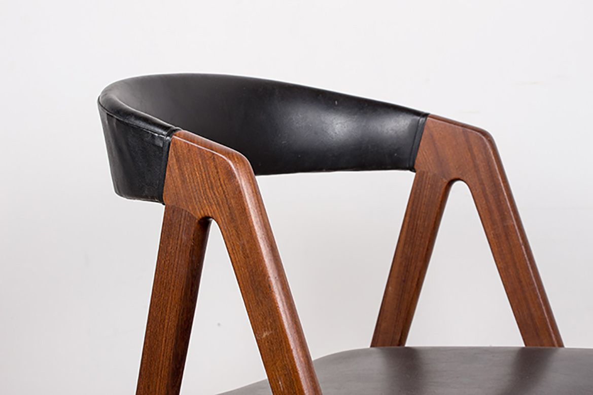 Set Of 4 Danish Chairs In Afrormosia And Skai Model 205 By Thomas Harlev For Farstrup Stolefabrik 1958. photo for sale