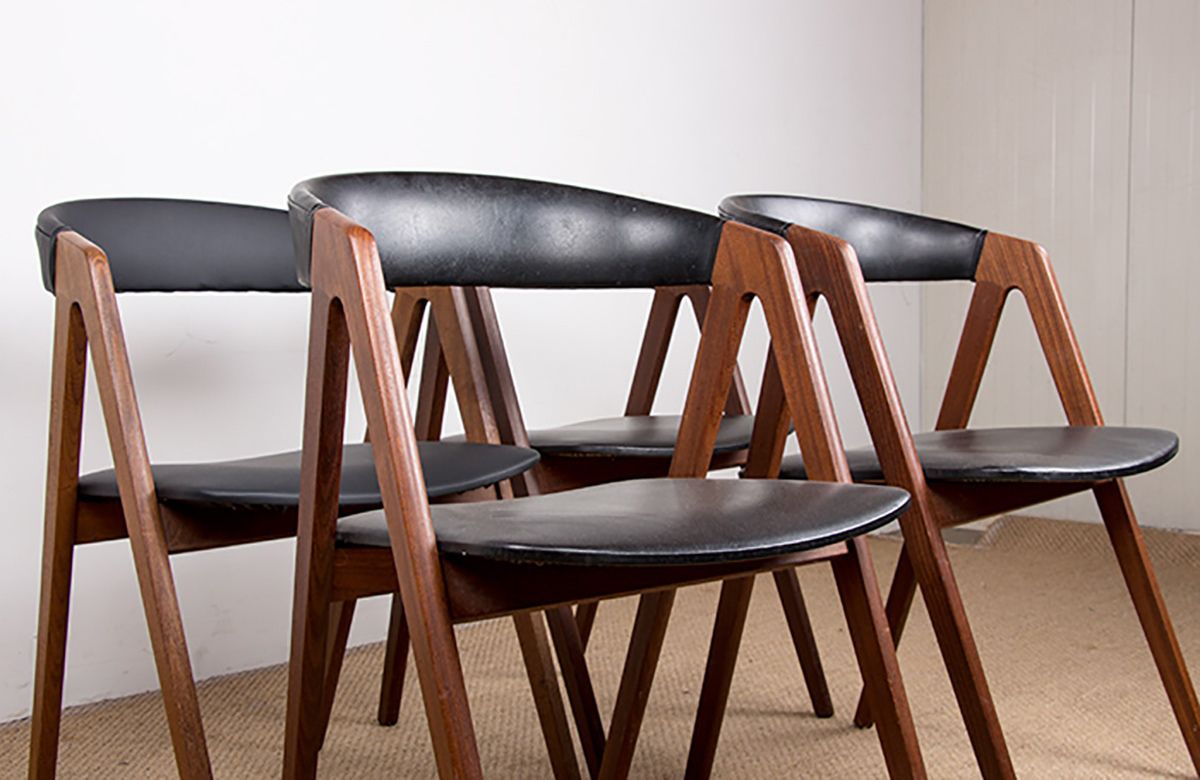2000.0 Set Of 4 Danish Chairs In Afrormosia And Skai Model 205 By Thomas Harlev For Farstrup Stolefabrik 1958. photo