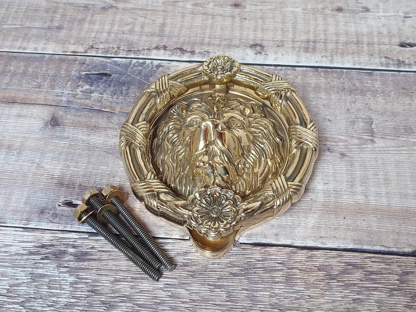 Polished Brass Lion Door Knocker, Heavy Brass Door Knocker photo for sale