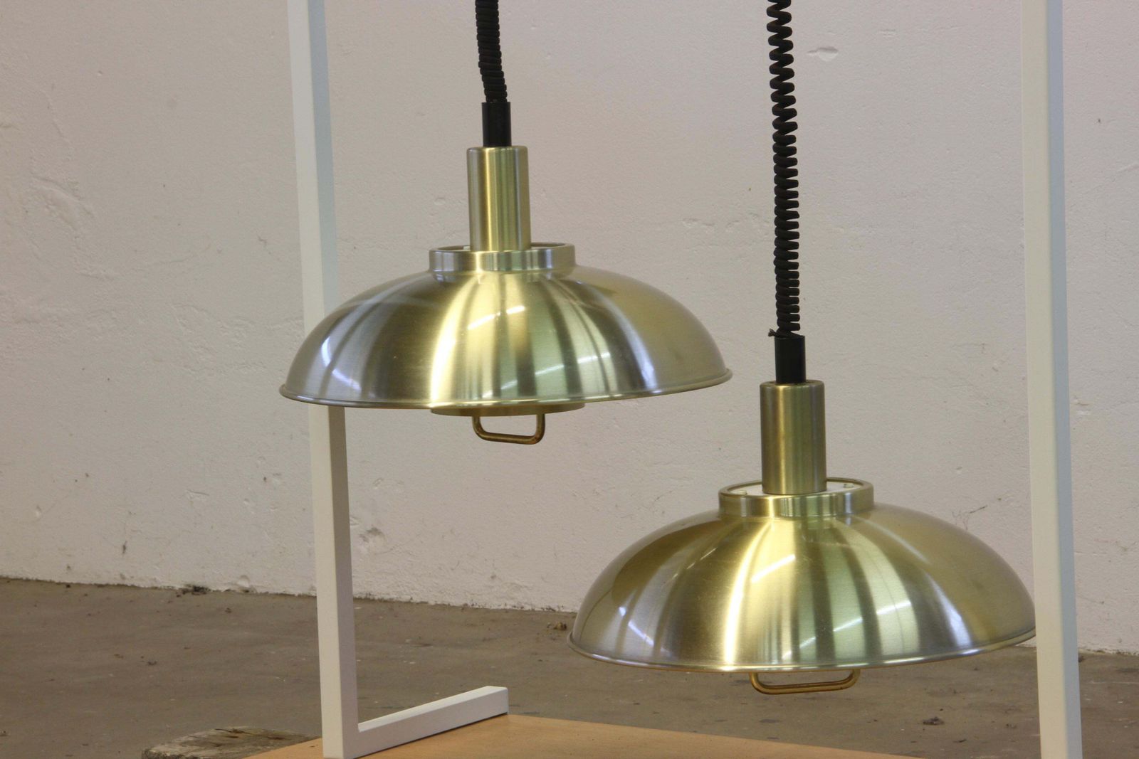 Danish Pair Of Brass Color Hanging/Ceiling Lamp Tttributed To Company Frandsen 1 photo vinterior