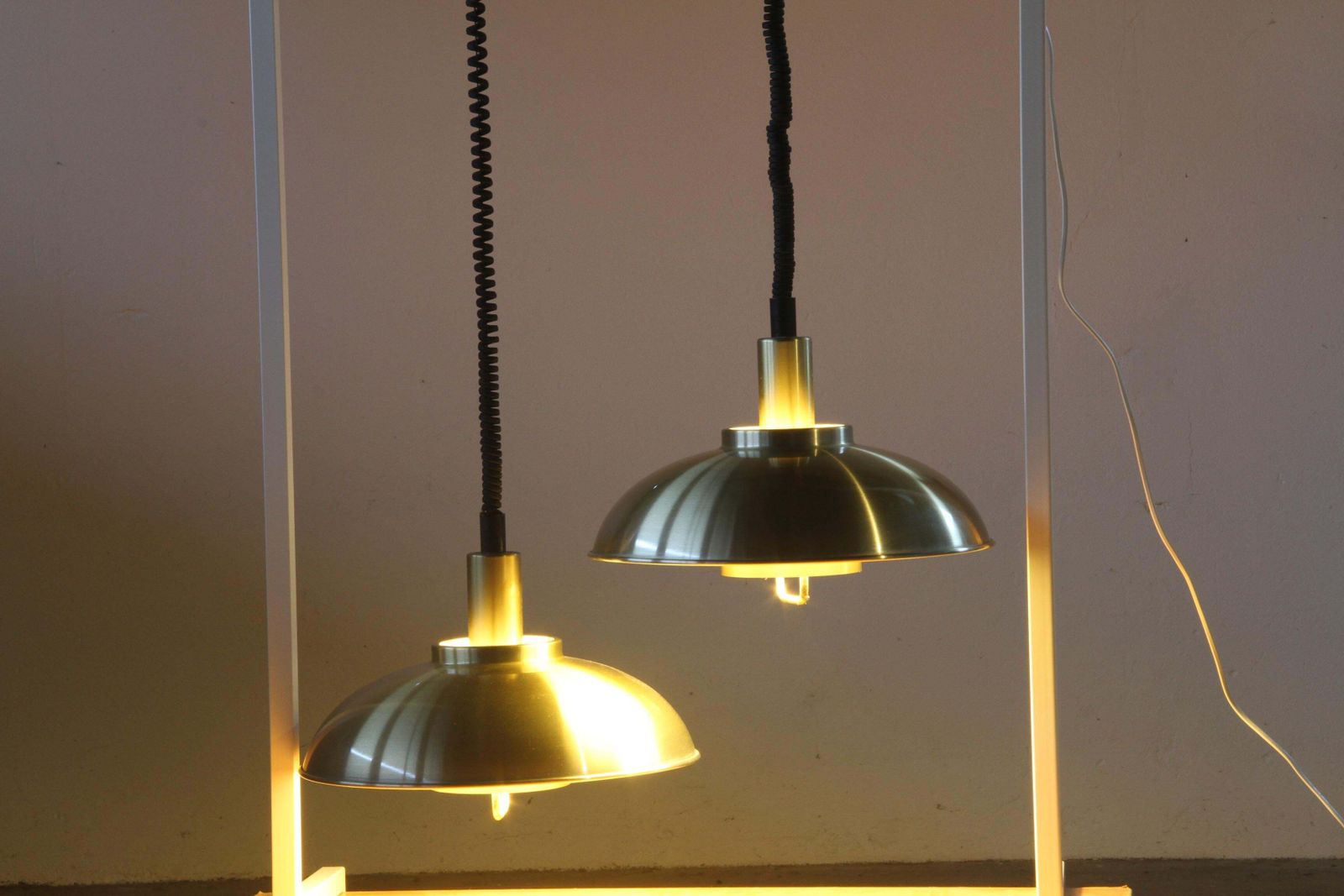 photo vintage Danish Pair Of Brass Color Hanging/Ceiling Lamp Tttributed To Company Frandsen 1