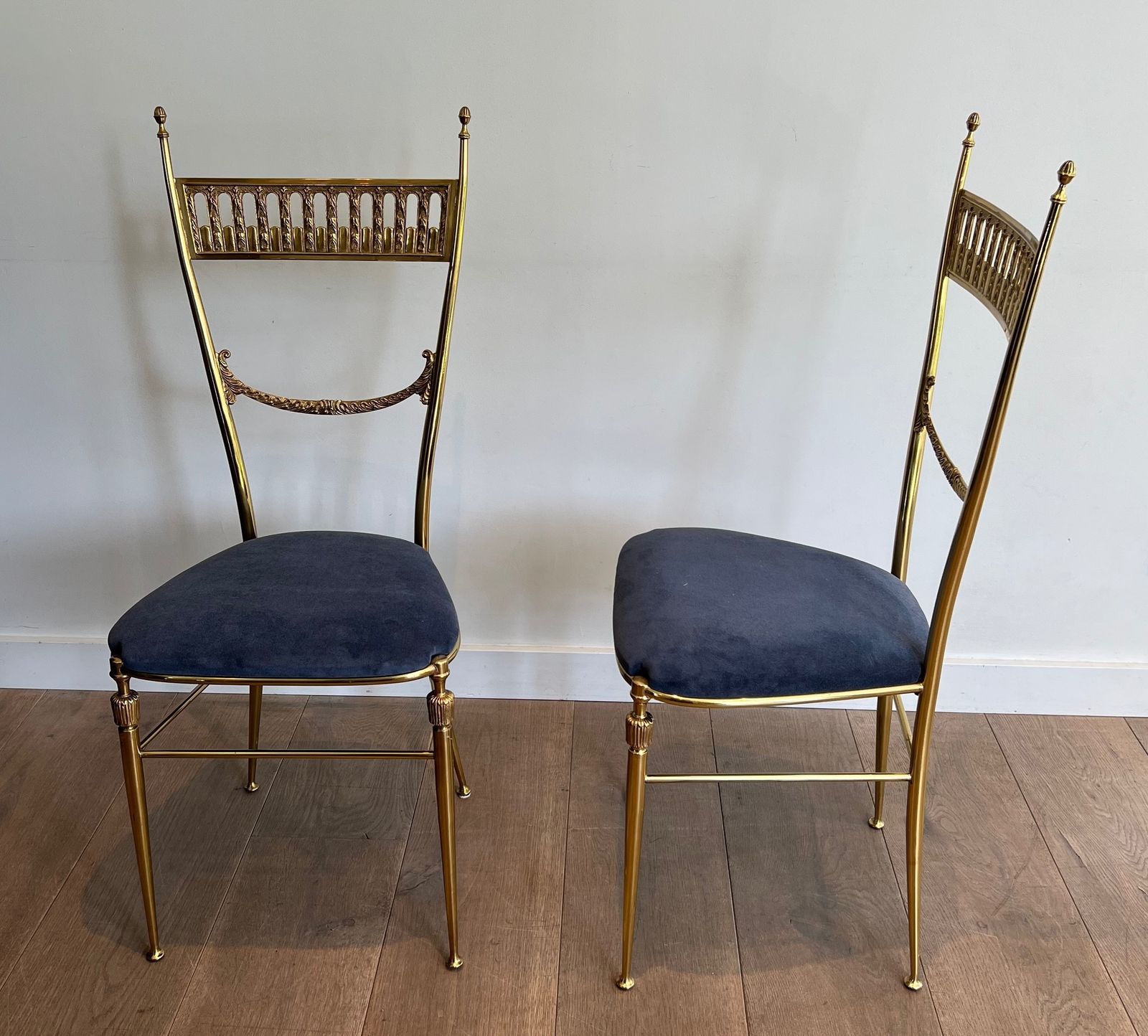 Pair Of Neoclassical Brass Chairs From Maison Jansen photo for sale