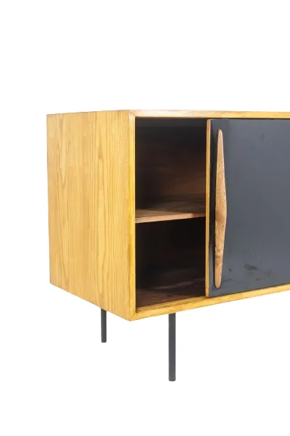 photo vintage Low Ash Sideboard With Sliding Doors. 1960s.