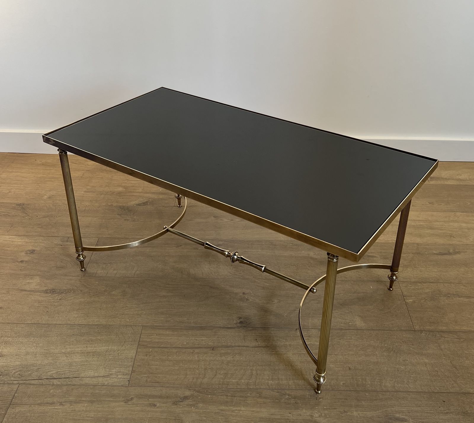 1950.0 Brass And Black Lacquered Glass Coffee Table From Maison Jansen photo
