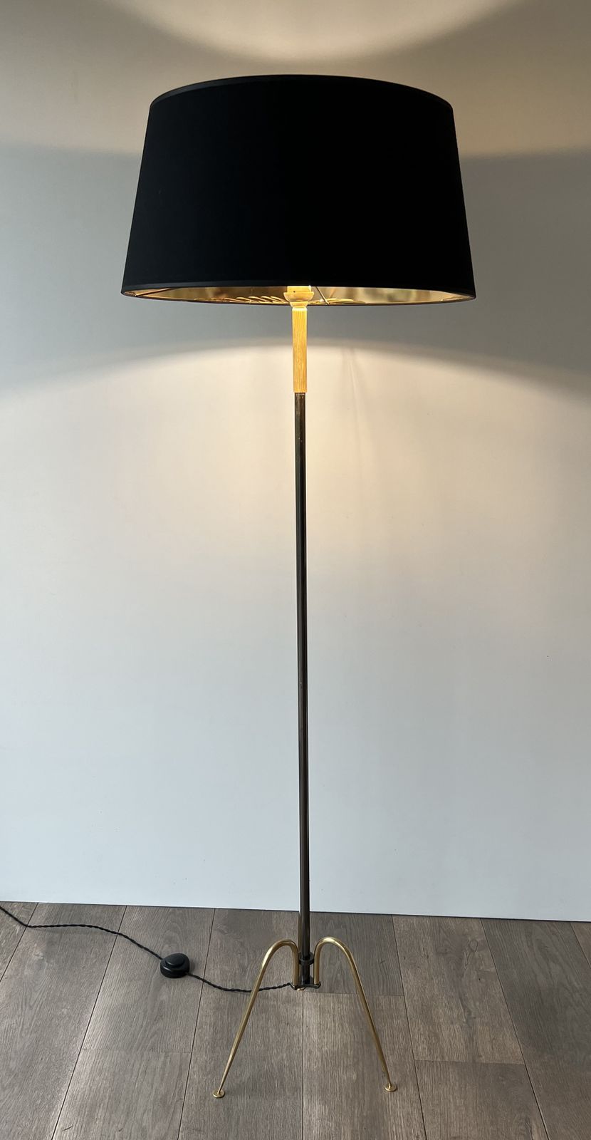 Designer Floor Lamp In Brass And Gunmetal Patina