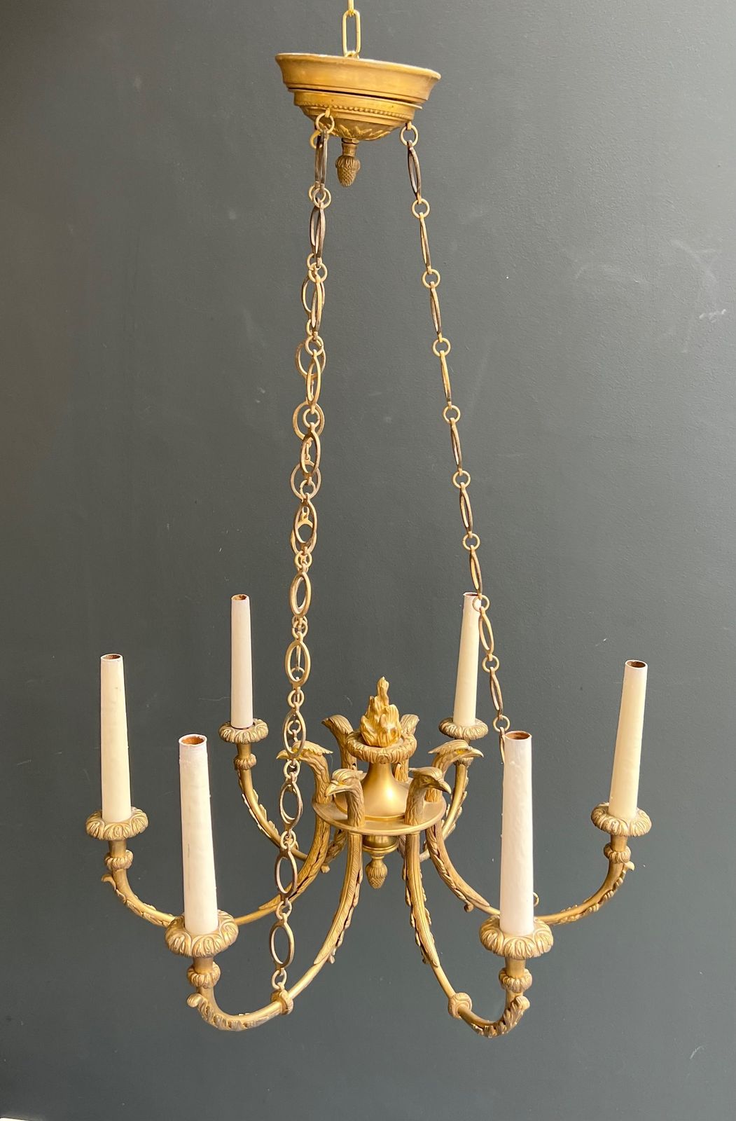 Empire Style Bronze Chandelier With Golden Eagle Heads And Flame photo furniture