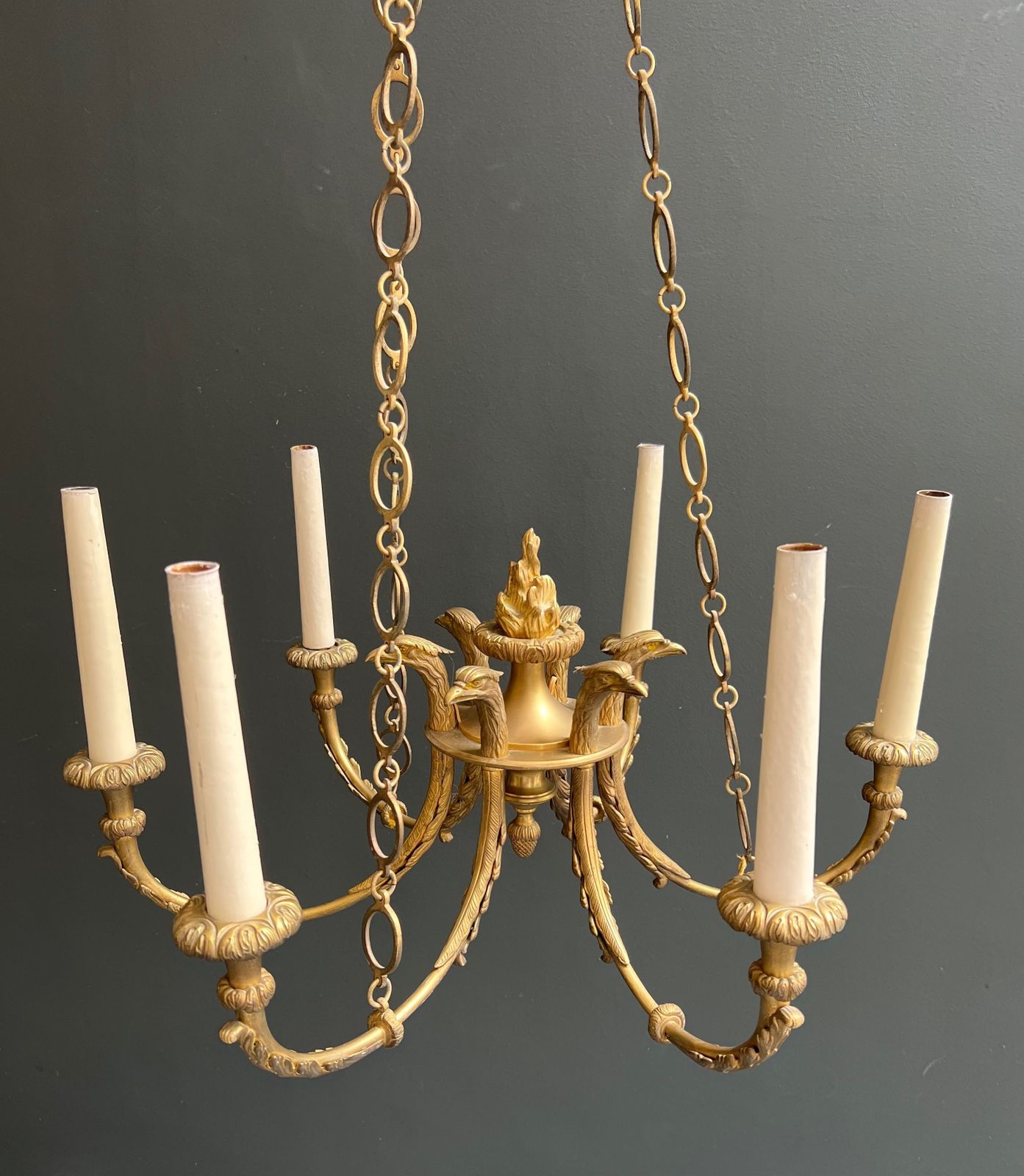 Empire Style Bronze Chandelier With Golden Eagle Heads And Flame photo Lighting