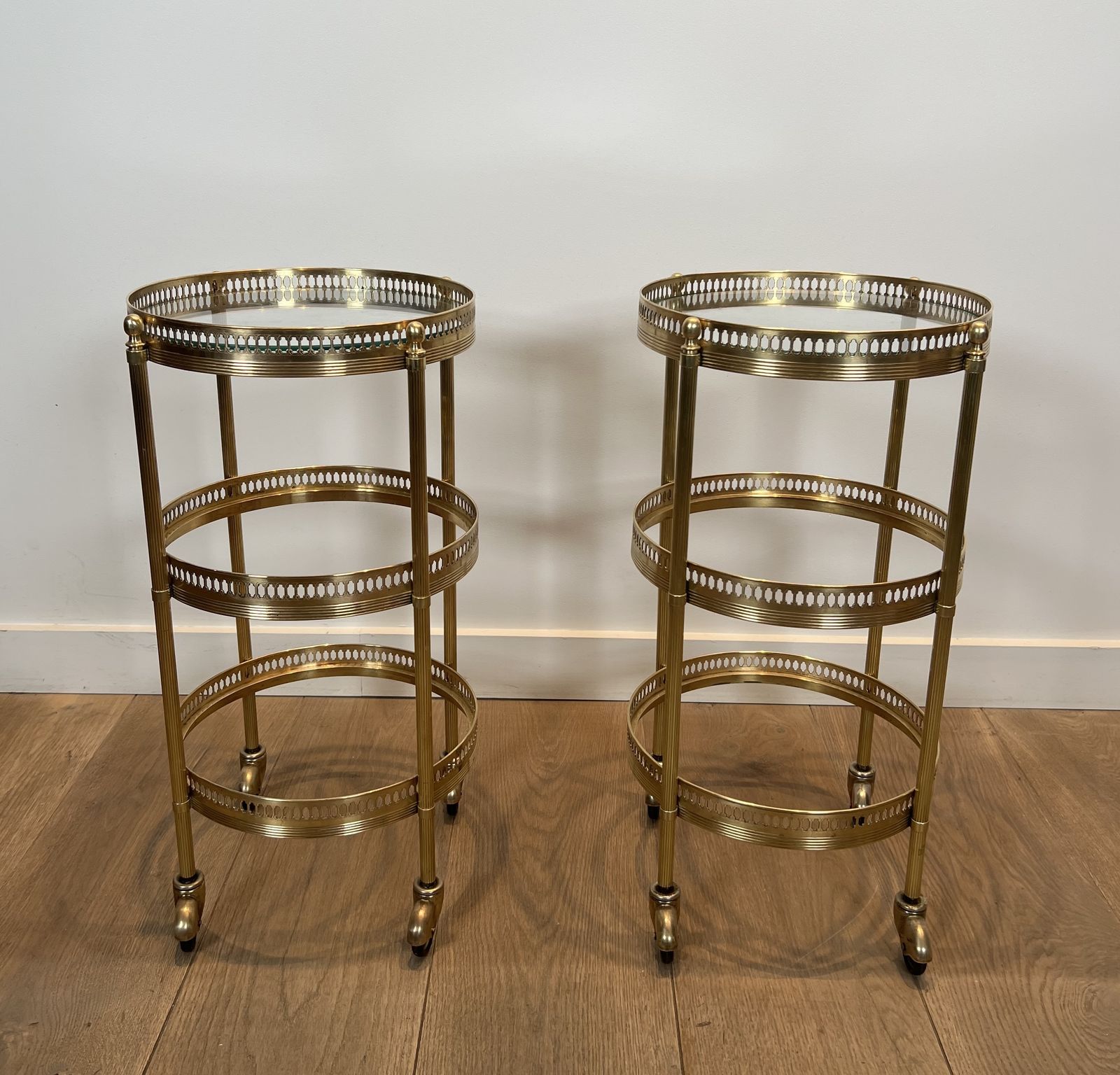 Pair Of Round Rolling Tables With Removable Top Trays From Maison Jansen photo Furniture