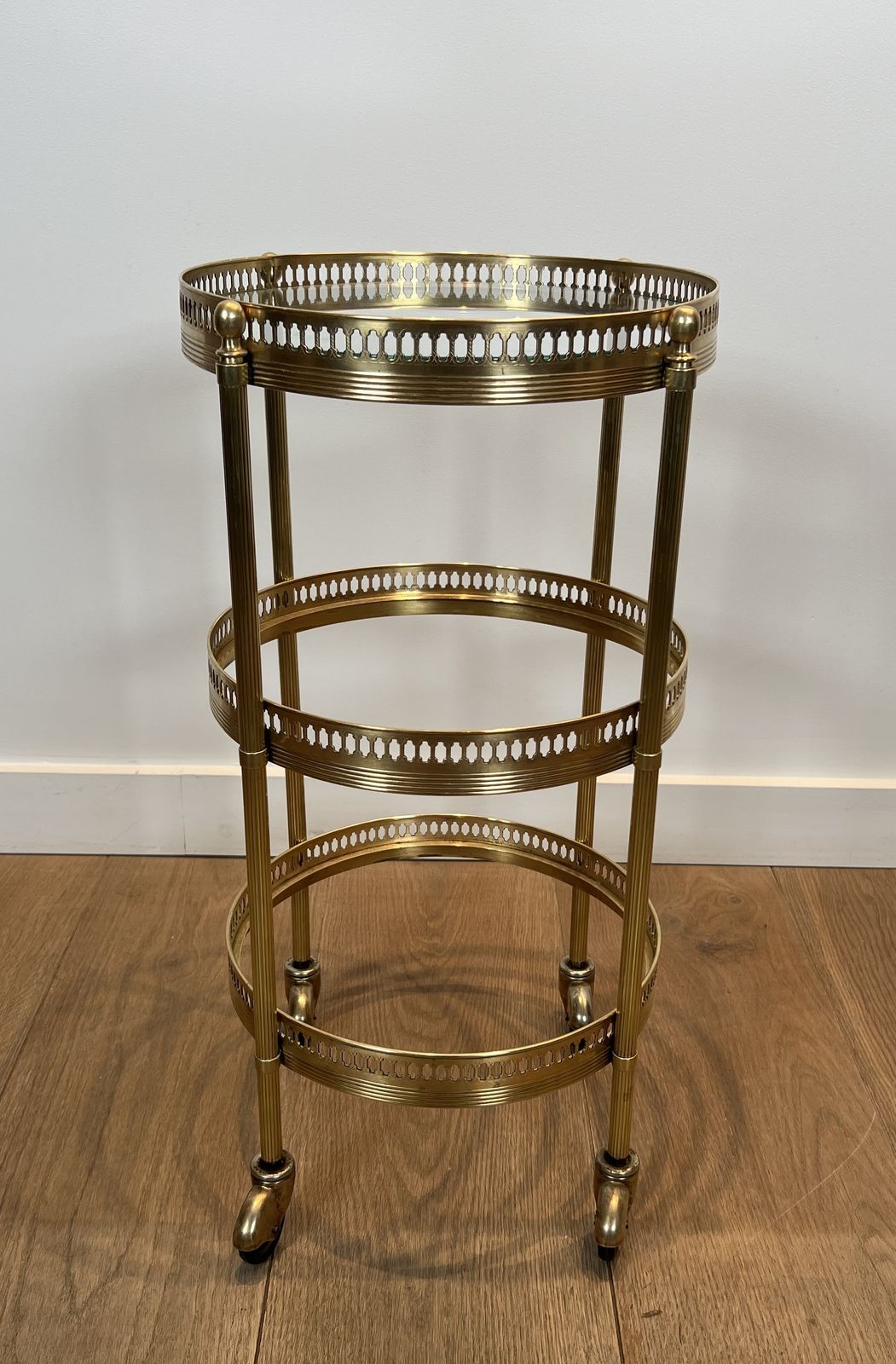 Pair Of Round Rolling Tables With Removable Top Trays From Maison Jansen photo vinterior