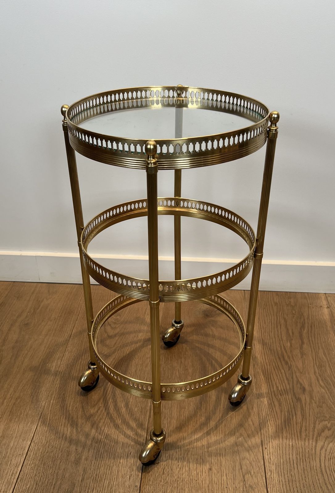 photo buy Pair Of Round Rolling Tables With Removable Top Trays From Maison Jansen