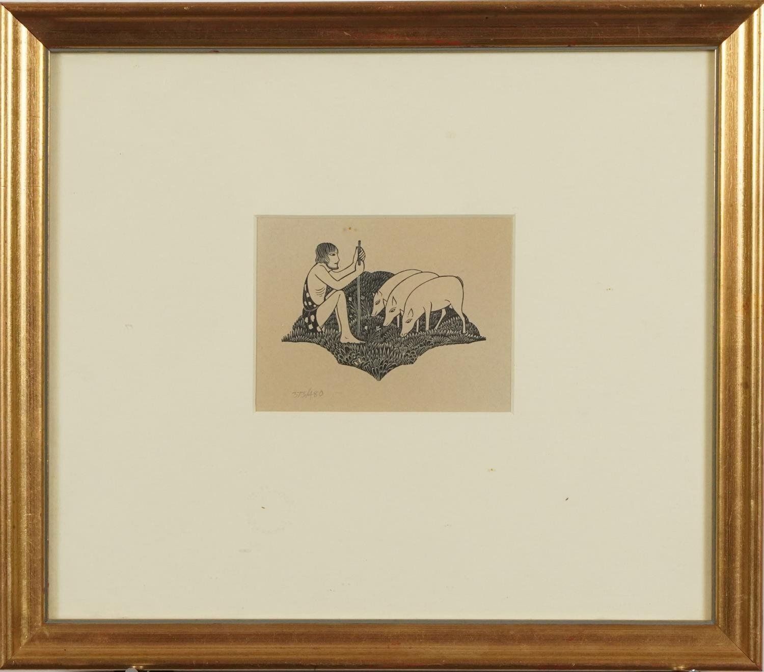 Fine Art 'Swineherd' Engraving By Eric Gill, Original Framed Print photo for sale