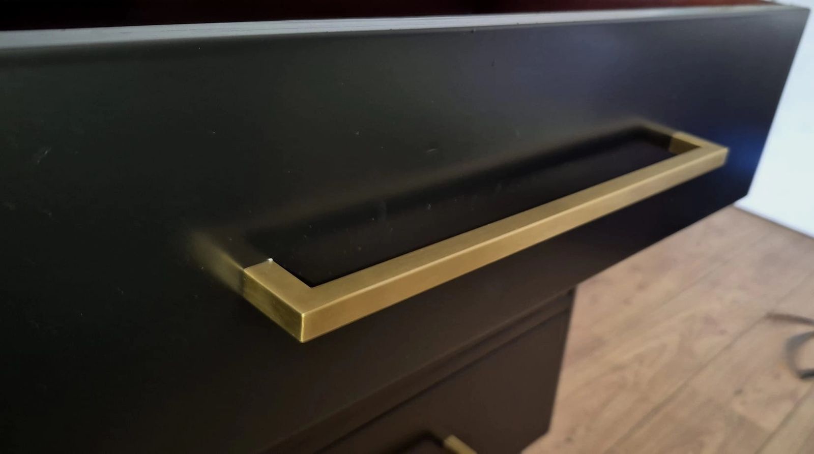 Mid Century Wooden Black Chest Of Drawers With Gold Hardware – Vintage Times Furnishing 50s photo furniture