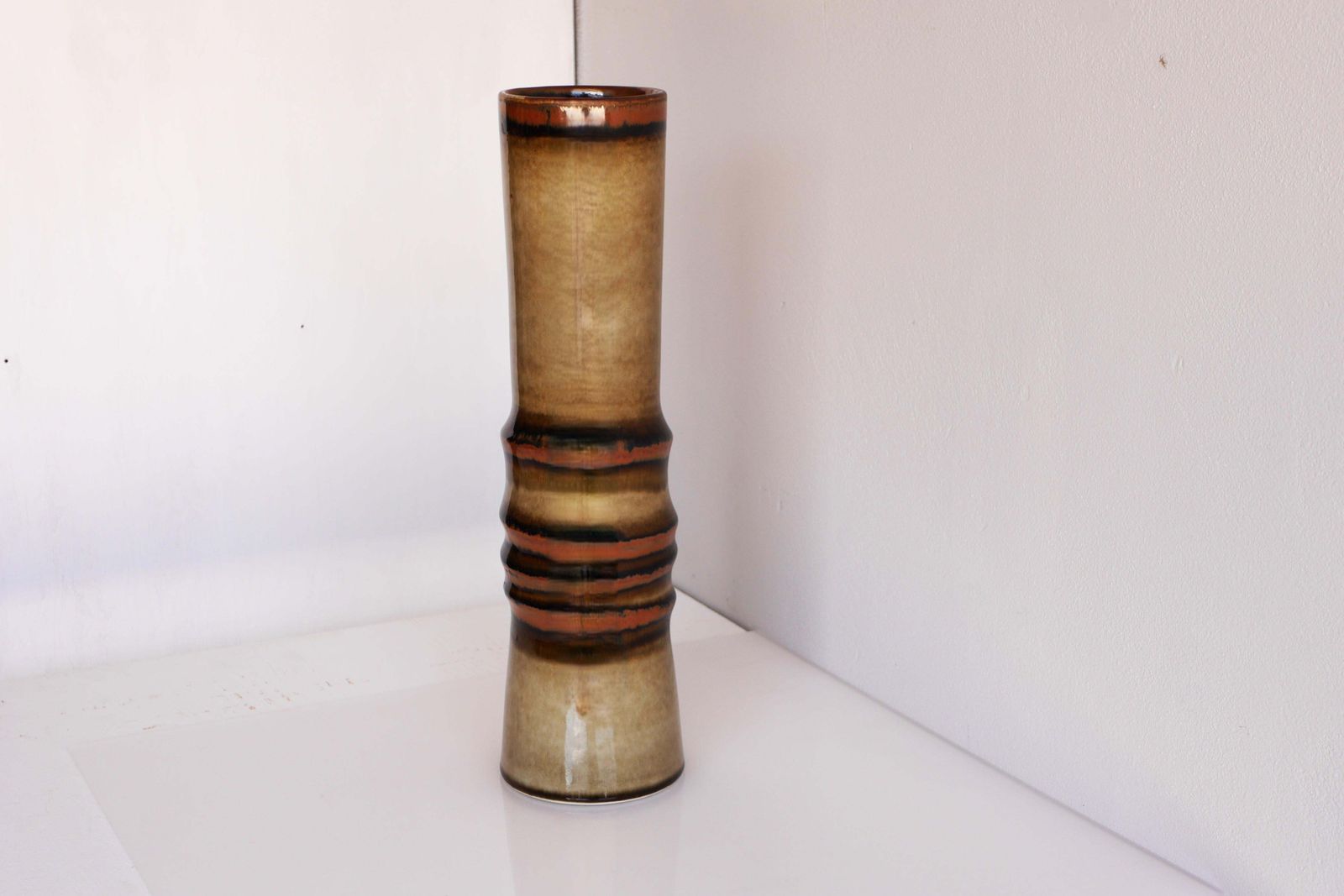Zeer Grote Mid Century Modern Keramische Vaas, "Bamboo", Door Alberius, Zweden photo Woonaccessoires