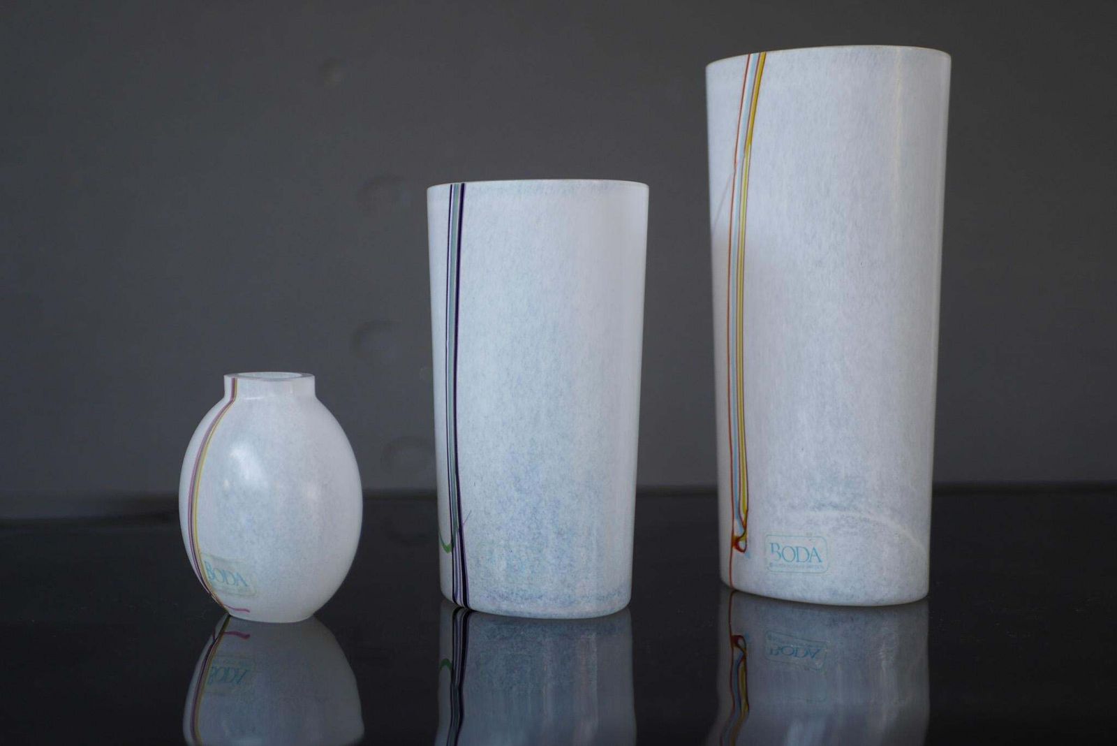 A Trio Glass Vases Rainbow Handmade And Signed By Bertil Vallien For Boda Sweden photo vinterior