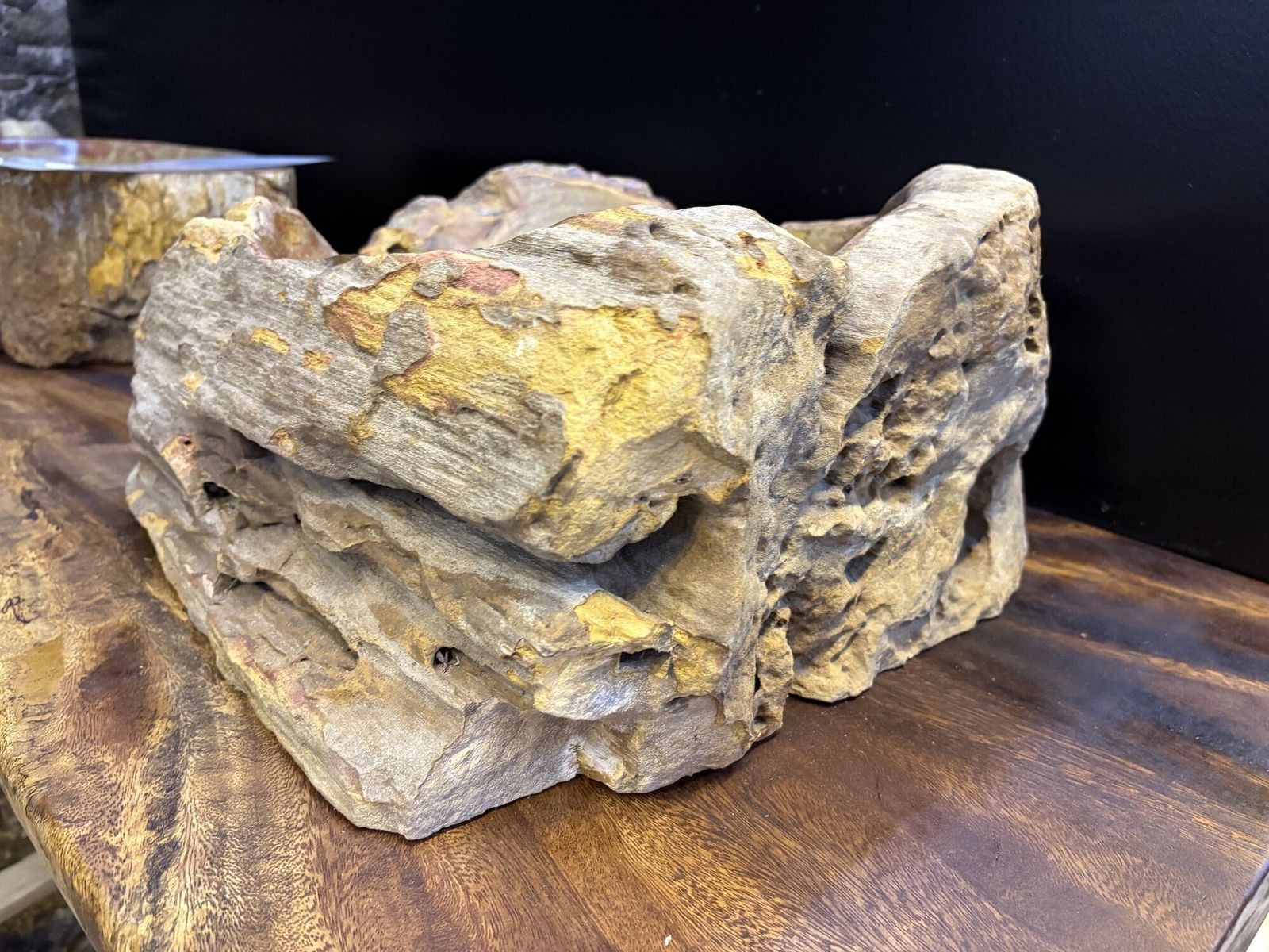Modern Organic Petrified Wood Single Sink, Grey/ Brown & Yellow Tones, Idn 2024 photo vinterior