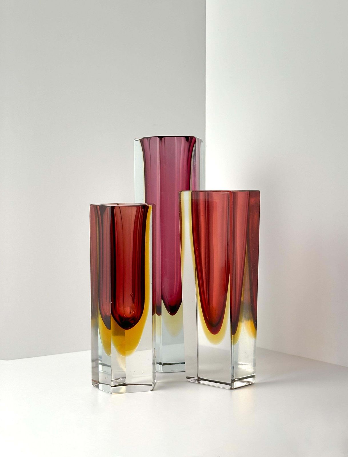 1960s Murano Faceted Sommerso Vase In Red And Yellow By Mandruzzato photo Home Decor