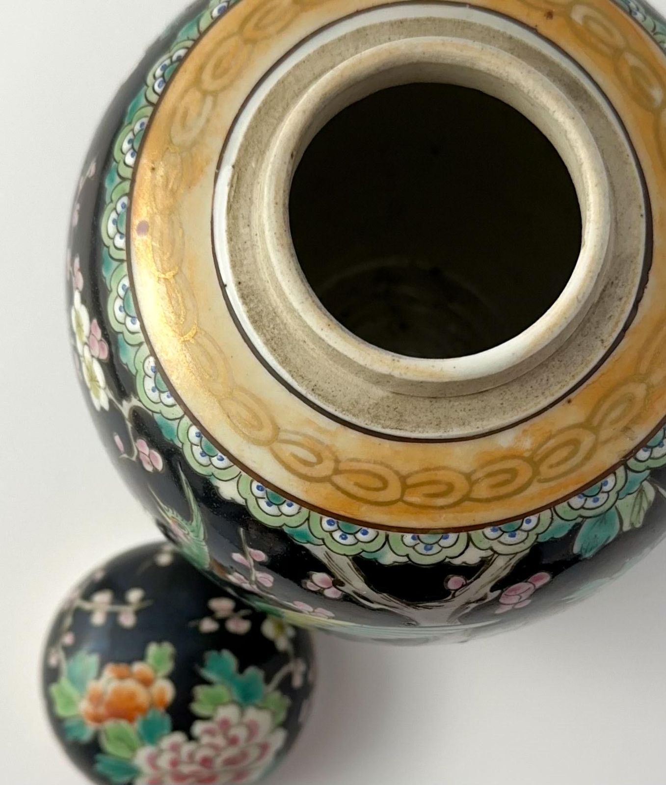 Japanese Black Polychromed Porcelain Ginger Jar By Yamatoku Meiji Era photo Home Decor
