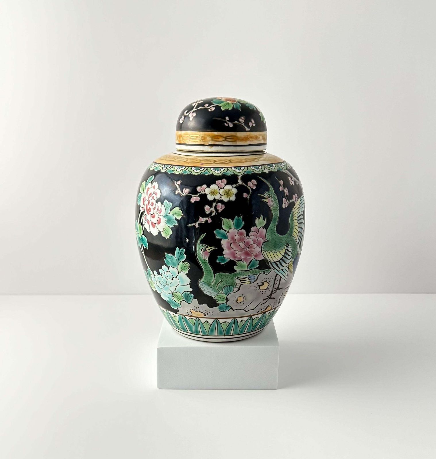 photo furniture Japanese Black Polychromed Porcelain Ginger Jar By Yamatoku Meiji Era