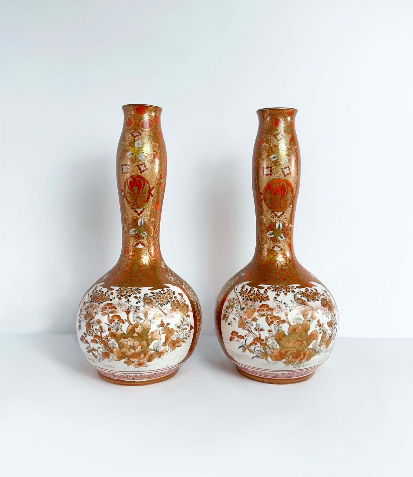 Japanese Kutani Gourd Vase, Late Meiji Period, Matching Pair photo for sale